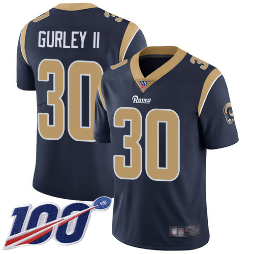 Los Angeles Rams #30 Todd Gurley II Navy Blue Team Color Men's Stitched Football 100th Season Vapor Limited Jersey