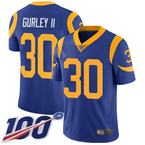 Los Angeles Rams #30 Todd Gurley II Royal Blue Alternate Men's Stitched Football 100th Season Vapor Limited Jersey