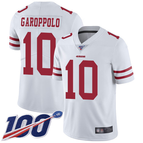 San Francisco 49ers #10 Jimmy Garoppolo White Men's Stitched Football 100th Season Vapor Limited Jersey