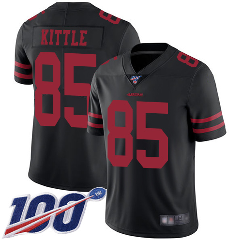 San Francisco 49ers #85 George Kittle Black Alternate Men's Stitched Football 100th Season Vapor Limited Jersey