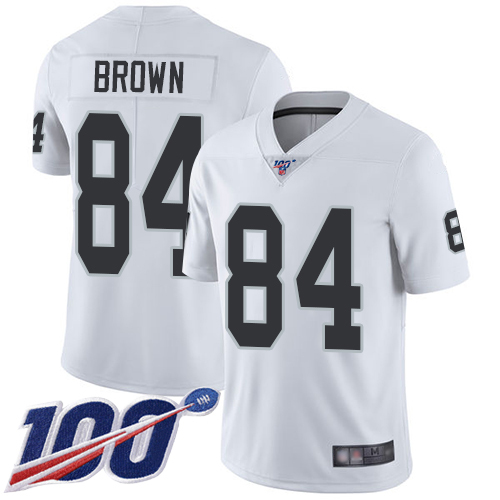 Oakland Raiders #84 Antonio Brown White Men's Stitched Football 100th Season Vapor Limited Jersey