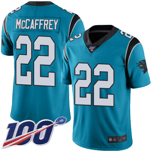 Carolina Panthers #22 Christian McCaffrey Blue Men's Stitched Football Limited Rush 100th Season Jersey