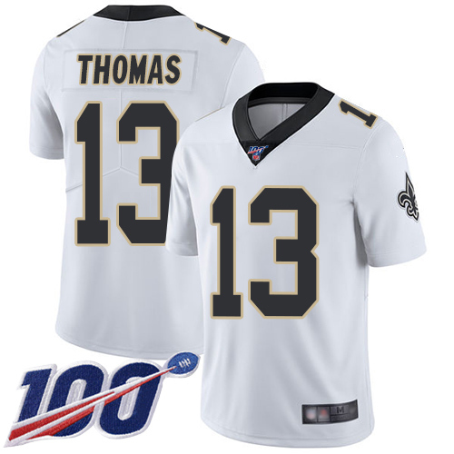 New Orleans Saints #13 Michael Thomas White Men's Stitched Football 100th Season Vapor Limited Jersey