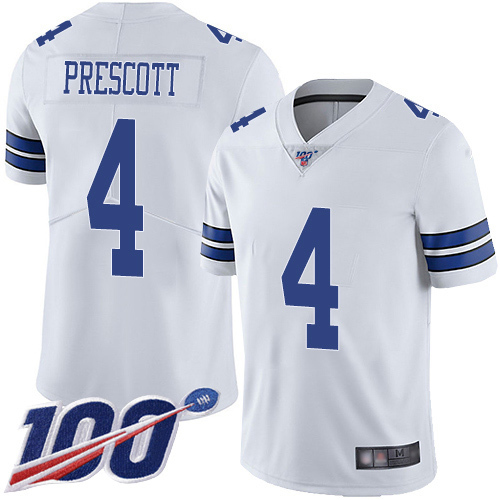Dallas Cowboys #4 Dak Prescott White Men's Stitched Football 100th Season Vapor Limited Jersey
