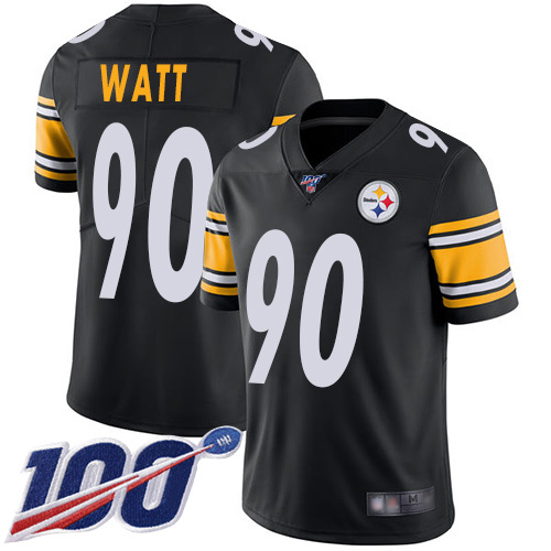 Pittsburgh Steelers #90 T. J. Watt Black Team Color Men's Stitched Football 100th Season Vapor Limited Jersey