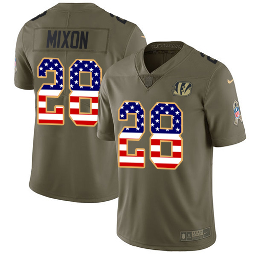 Nike Cincinnati Bengals #28 Joe Mixon Olive USA Flag Men's Stitched NFL Limited 2017 Salute To Service Jersey