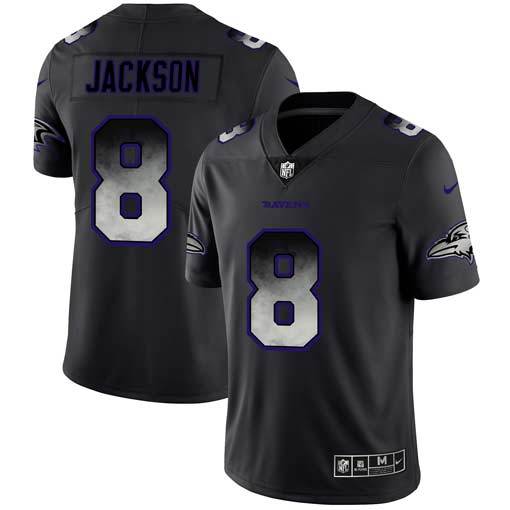 Men's Nike Baltimore Ravens #8 Lamar Jackson NFL Pro Line Black Smoke Fashion Limited Jersey