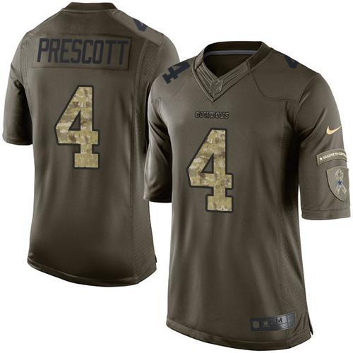 Youth Nike Dallas Cowboys #4 Dak Prescott Green Stitched NFL Limited Salute to Service Jersey