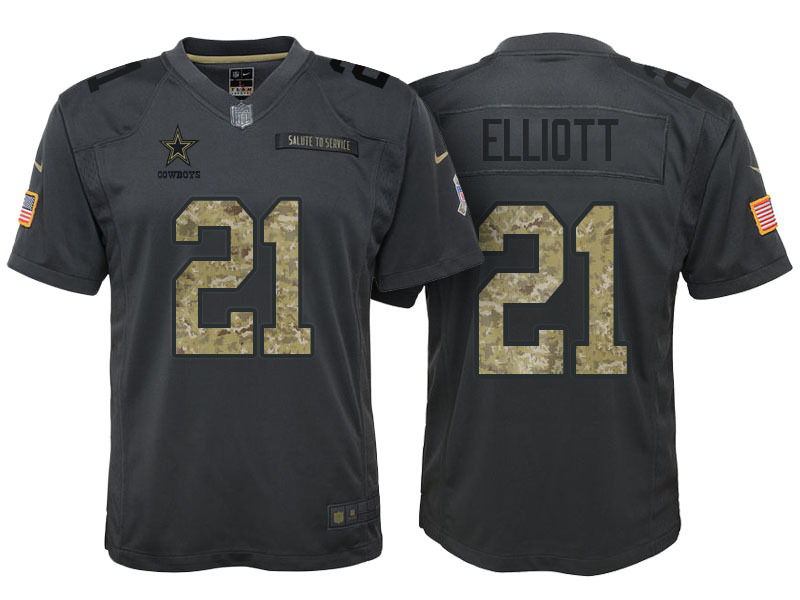 Youth Nike Dallas Cowboys #21 Ezekiel Elliott Anthracite Stitched NFL Limited 2016 Salute to Service Jersey
