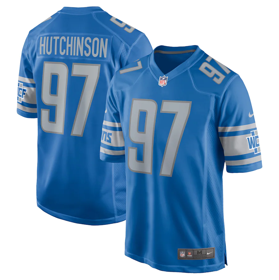 Men's Detroit Lions #97 Aidan Hutchinson Nike Blue Player Game Jersey