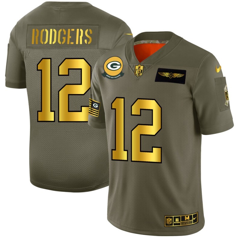 Nike Green Bay Packers #12 Aaron Rodgers Camo Gold Men's Stitched Football Limited 2019 Salute To Service Jersey
