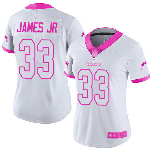 Women's Nike Los Angeles Chargers #33 Derwin James Jr White Pink Stitched NFL Limited Rush Fashion Jersey