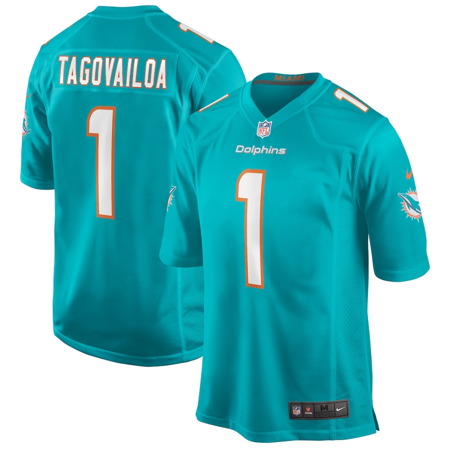 Men's Miami Dolphins #1 Tua Tagovailoa Nike Aqua Game Jersey