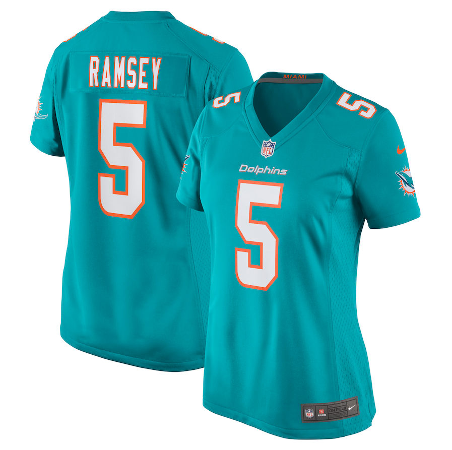 Women's Miami Dolphins #5 Jalen Ramsey Nike Aqua Game Jersey