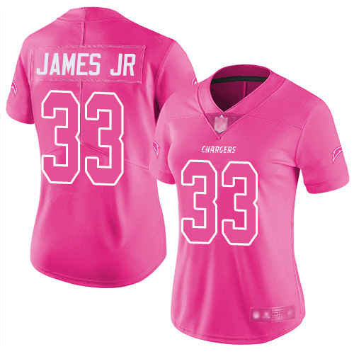 Women's Nike Los Angeles Chargers #33 Derwin James Jr Pink Stitched NFL Limited Rush Fashion Jersey