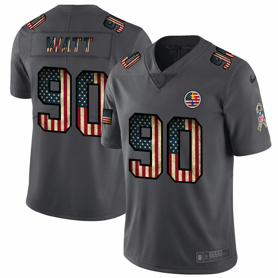 Men's Pittsburgh Steelers #90 T.J. Watt Carbon Black Stitched NFL Limited Retro Flag Jersey