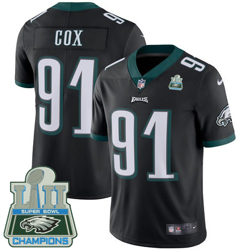 Youth Nike Philadelphia Eagles #91 Fletcher Cox Black Alternate Super Bowl LII Champions Stitched NFL Vapor Untouchable Limited Jersey