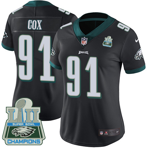Womens Nike Philadelphia Eagles #91 Fletcher Cox Black Alternate Super Bowl LII Champions Stitched NFL Vapor Untouchable Limited Jersey