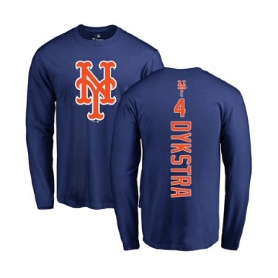 MLB Nike New York Mets #4 Lenny Dykstra Royal Blue Backer Long Sleeve T-Shirt
