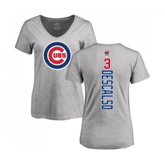 Baseball Women's Chicago Cubs #3 Daniel Descalso Ash Backer T-Shirt