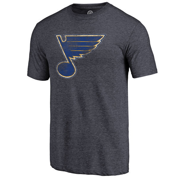 St. Louis Blues Distressed Team Primary Logo Tri-Blend T-Shirt - Navy