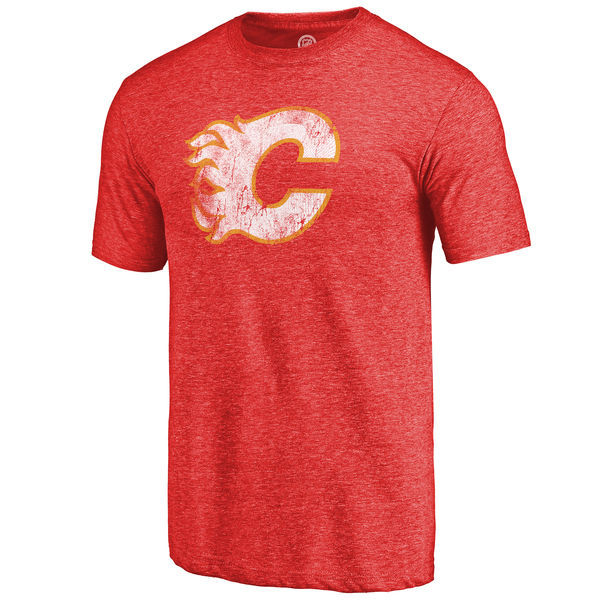 Calgary Flames Throwback Logo 1980-1981 Tri-Blend T-Shirt - Red