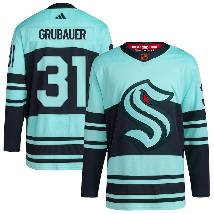 Men's adidas Philipp Grubauer Teal Seattle Kraken Reverse Retro 2.0 Authentic Player Jersey