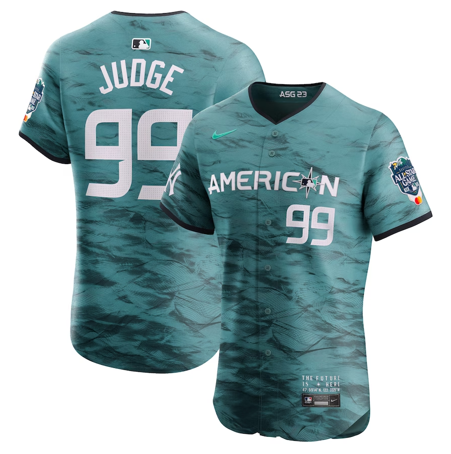 Men's American League #99 Aaron Judge Nike Teal 2023 MLB All-Star Game Vapor Premier Elite Player Jersey