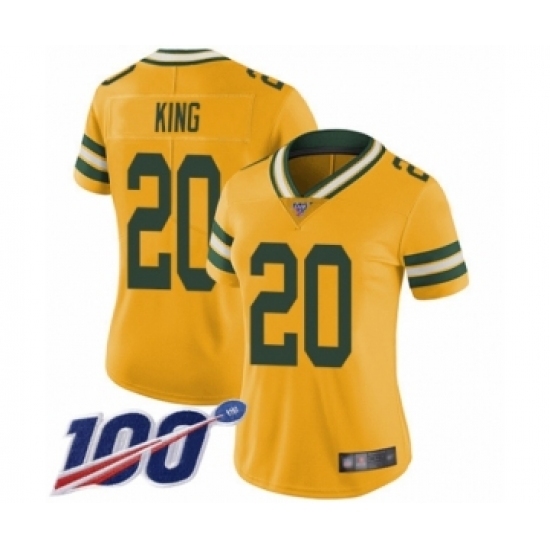 Women's Green Bay Packers #20 Kevin King Limited Gold Rush Vapor Untouchable 100th Season Football Jersey