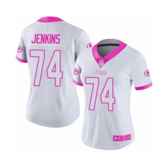 Women's Green Bay Packers #74 Elgton Jenkins Limited White Pink Rush Fashion Football Jersey