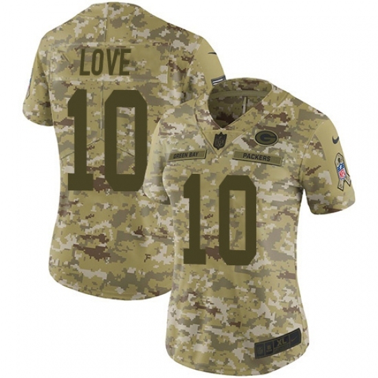 Women's Green Bay Packers #10 Jordan Love Camo Stitched NFL Limited 2018 Salute To Service Jersey