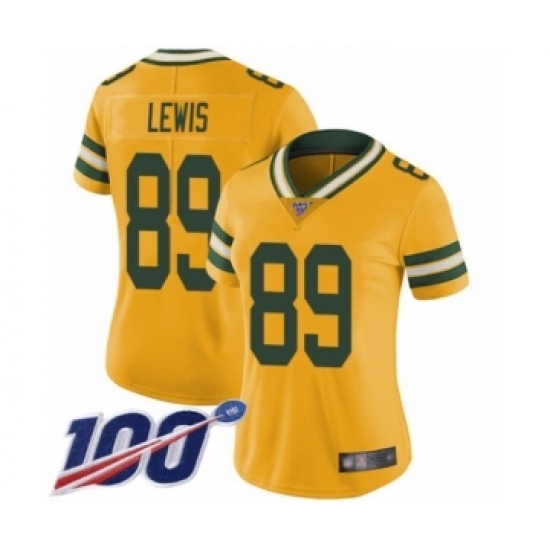 Women's Green Bay Packers #89 Marcedes Lewis Limited Gold Rush Vapor Untouchable 100th Season Football Jersey