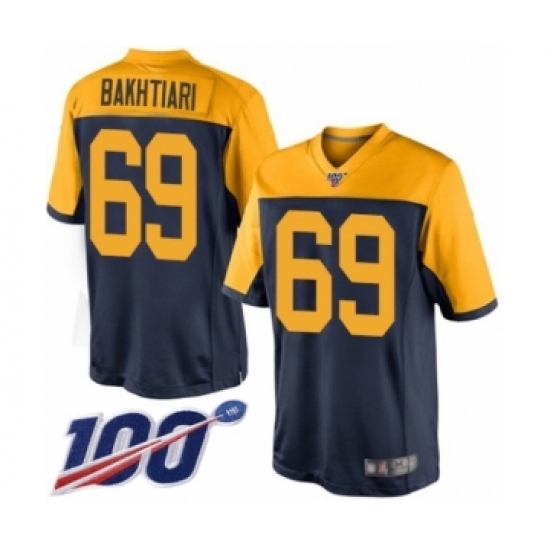 Men's Green Bay Packers #69 David Bakhtiari Limited Navy Blue Alternate 100th Season Football Jersey