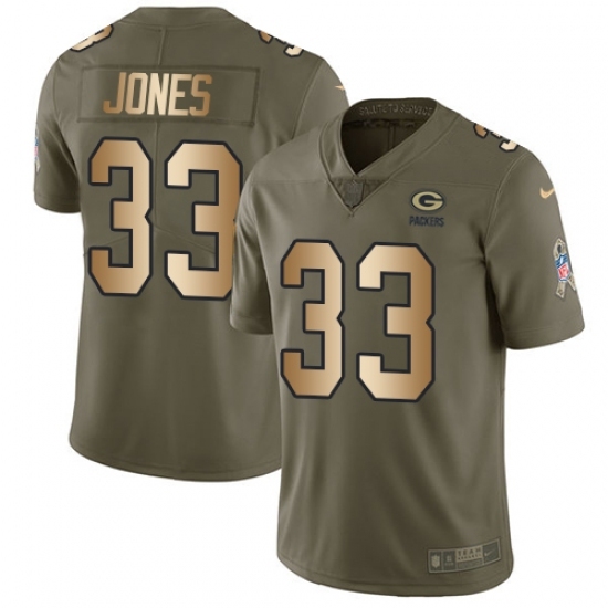Men's Nike Green Bay Packers #33 Aaron Jones Limited OliveGold 2017 Salute to Service NFL Jersey