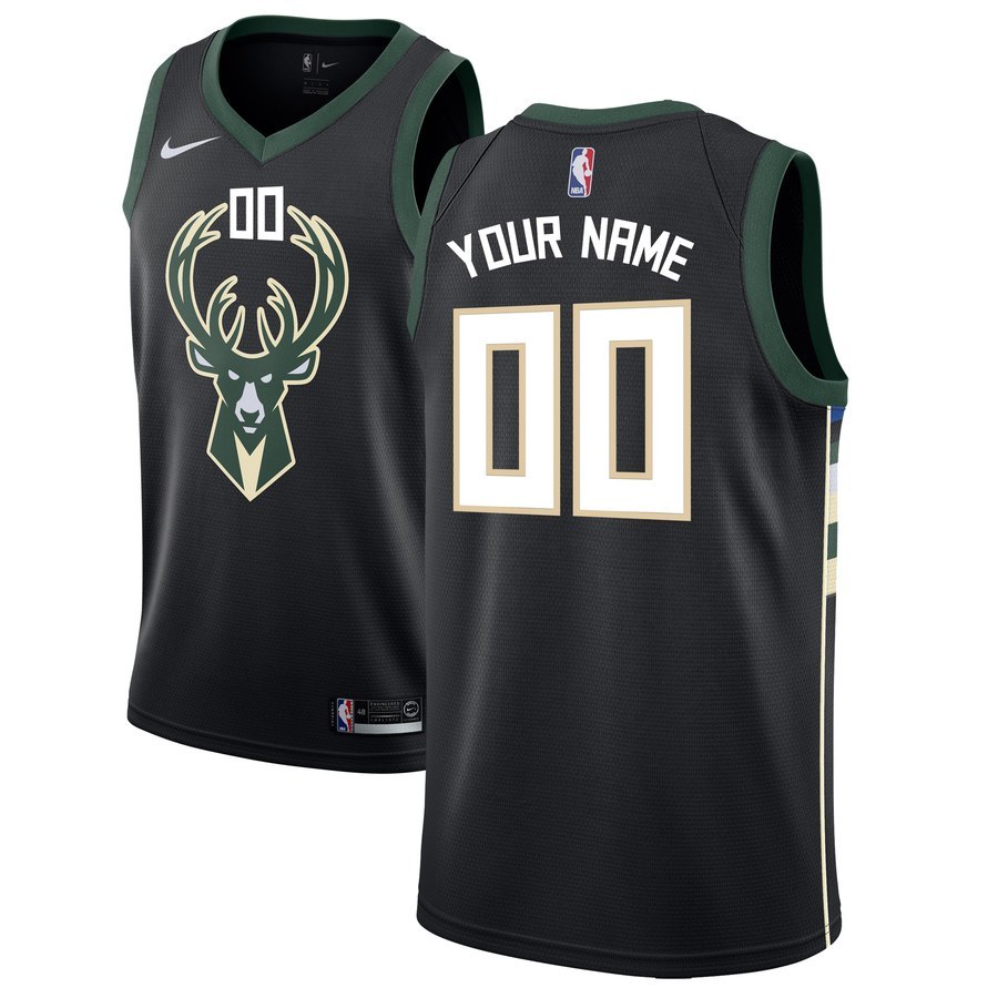 Men's Nike Milwaukee Bucks Customized Black NBA Swingman Statement Edition Jersey