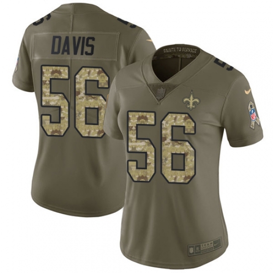 Women's Nike New Orleans Saints #56 DeMario Davis Limited Olive Camo 2017 Salute to Service NFL Jersey