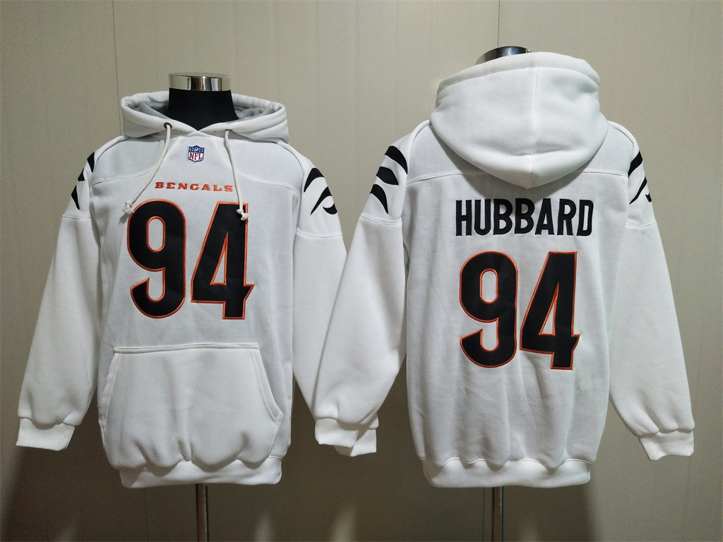 Men's Cincinnati Bengals #94 Sam Hubbard White Pullover Hoodie