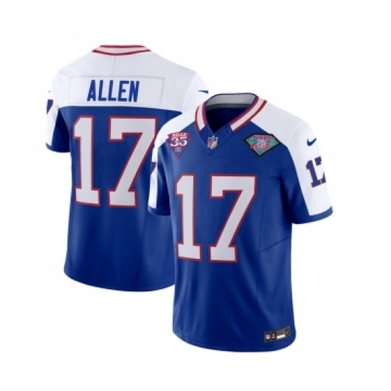 Men's Nike Buffalo Bills #17 Josh Allen Blue White 2023 F.U.S.E. 75th Anniversary Throwback Vapor Untouchable Limited Football Stitched Jersey