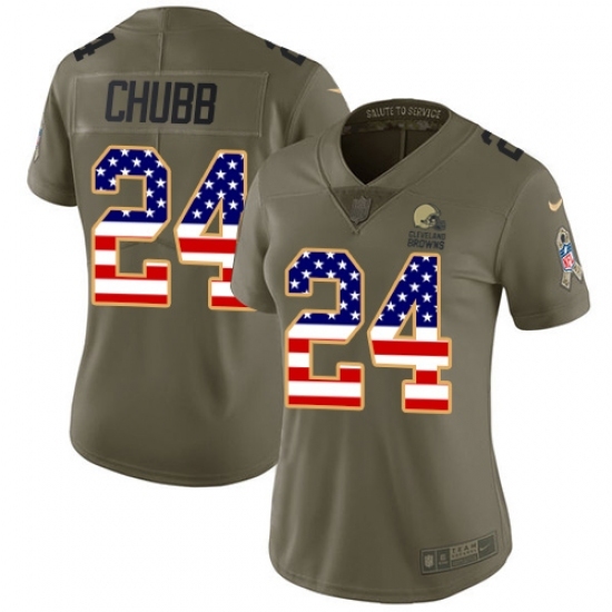 Women's Nike Cleveland Browns #24 Nick Chubb Limited Olive USA Flag 2017 Salute to Service NFL Jersey