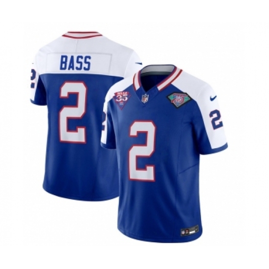 Men's Nike Buffalo Bills #2 Tyler Bass Blue White 2023 F.U.S.E. 75th Anniversary Throwback Vapor Untouchable Limited Football Stitched Jersey