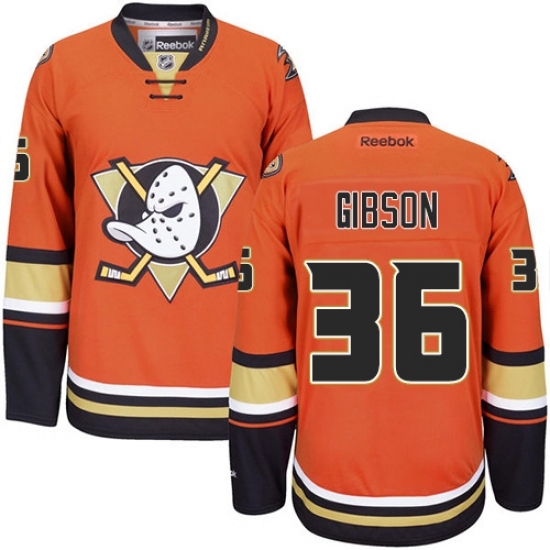 Men's Reebok Anaheim Ducks #36 John Gibson Authentic Orange Third NHL Jersey