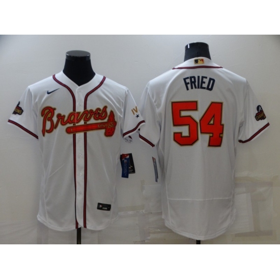 Men's Atlanta Braves #54 Max Fried White Gold Program Authentic Player Jersey