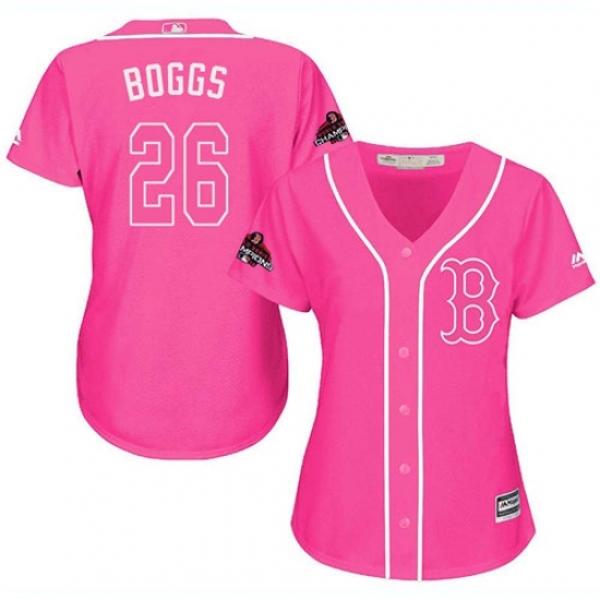 Women's Majestic Boston Red Sox #26 Wade Boggs Authentic Pink Fashion World Series Champions MLB Jersey