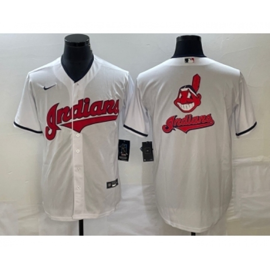 Men's Cleveland Indians White Team Big Logo Cool Base Stitched Jersey