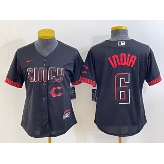 Women's Cincinnati Reds #6 Jonathan India Black 2023 City Connect Cool Base Stitched Jersey