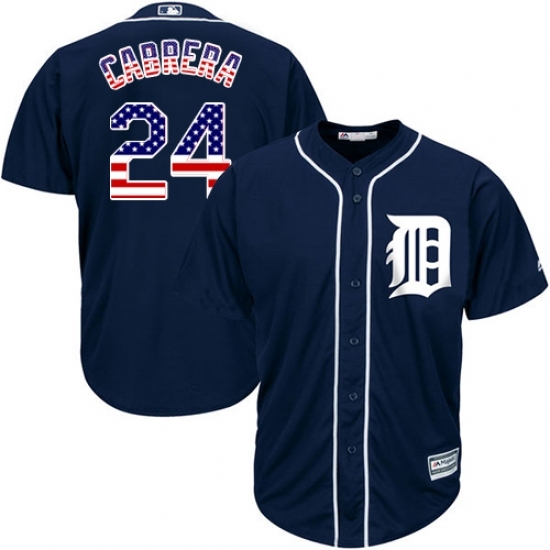 Men's Majestic Detroit Tigers #24 Miguel Cabrera Replica Navy Blue USA Flag Fashion MLB Jersey