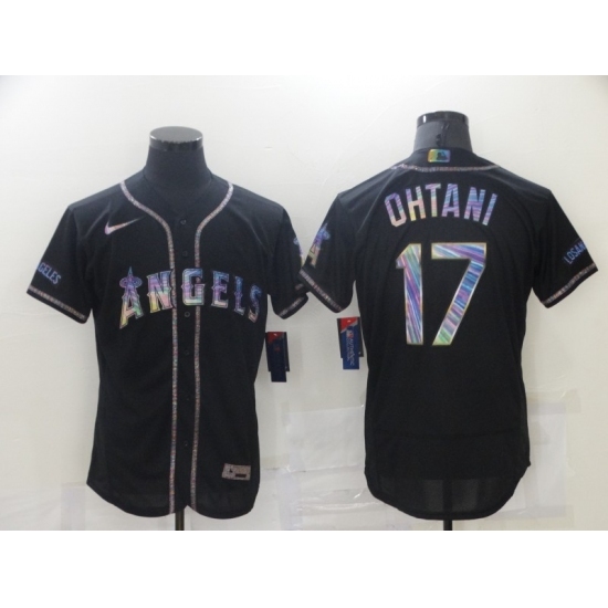 Men's Los Angeles Angels of Anaheim #17 Shohei Ohtani Black Iridescent Logo Jersey