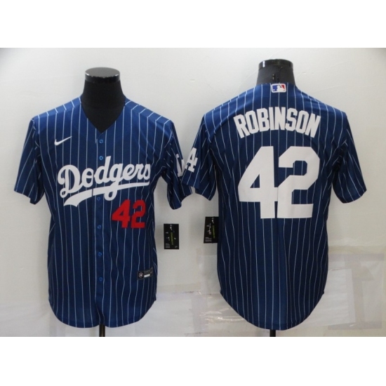 Men's Nike Los Angeles Dodgers #42 Jackie Robinson Blue Stripes Authentic Jersey