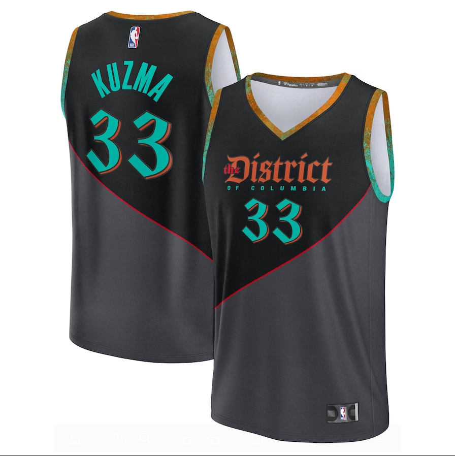 Unisex Washington Wizards #33 Kyle Kuzma Fanatics Branded Black 2023-24 Fast Break Jersey - City Edition