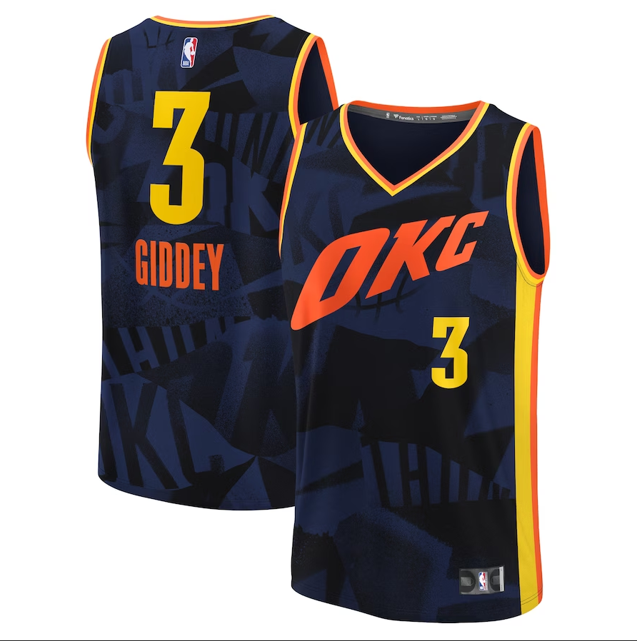 Unisex Oklahoma City Thunder #3 Josh Giddey Fanatics Branded Navy 2023-24 Fast Break Jersey - City Edition